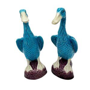Chinese Porcelain 2 Ducks Turquoise Glaze Qing Republic Excellent Condition